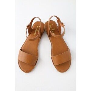 Lulus Hearts And Hashtags Tan Flat Sandals Brown - Size 8